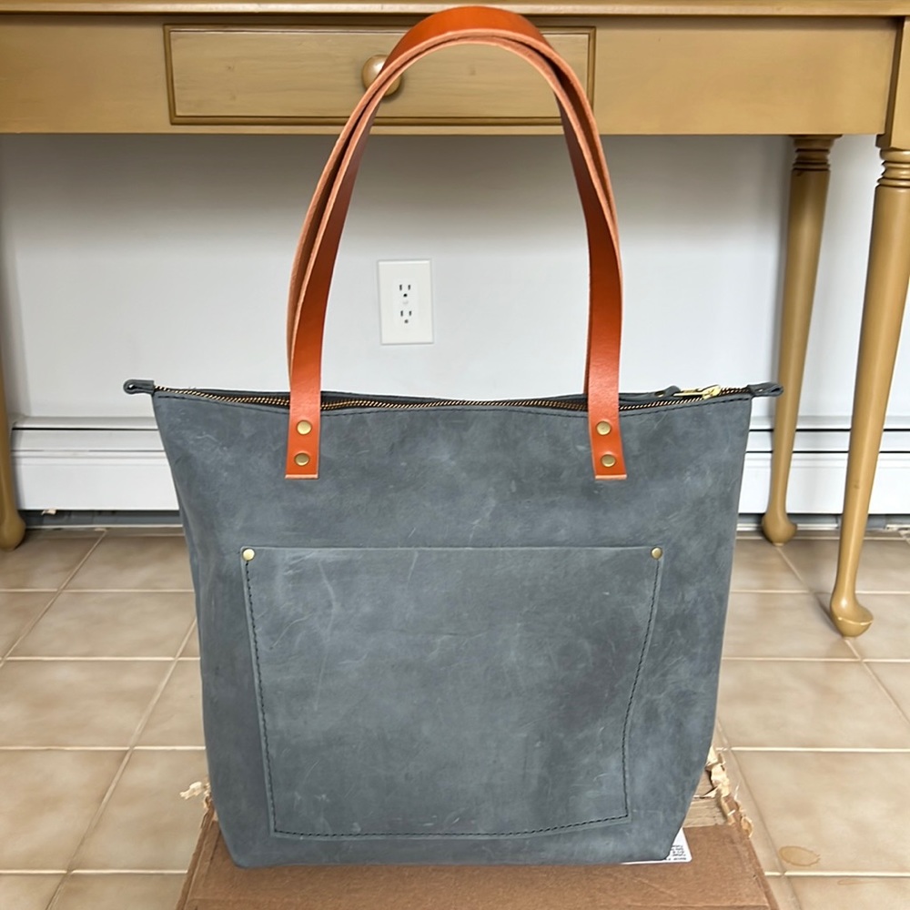 Medium Storm zip tote with tan handles from Portland Leather Goods